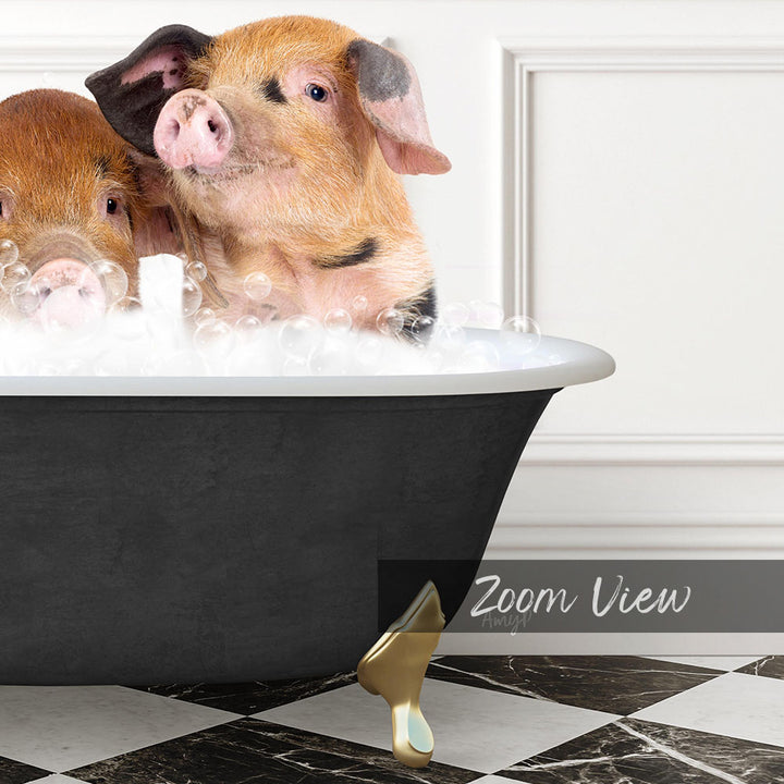 Two adorable pigs sitting in a bathtub filled with bubbles, enjoying a relaxing bath.