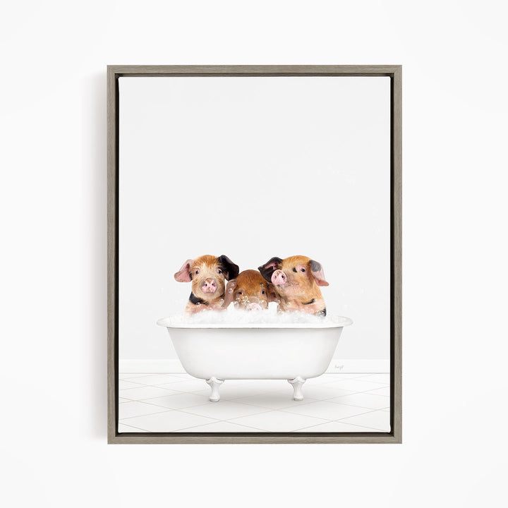 Two adorable pigs sitting in a white bathtub, enjoying a relaxing bath together.