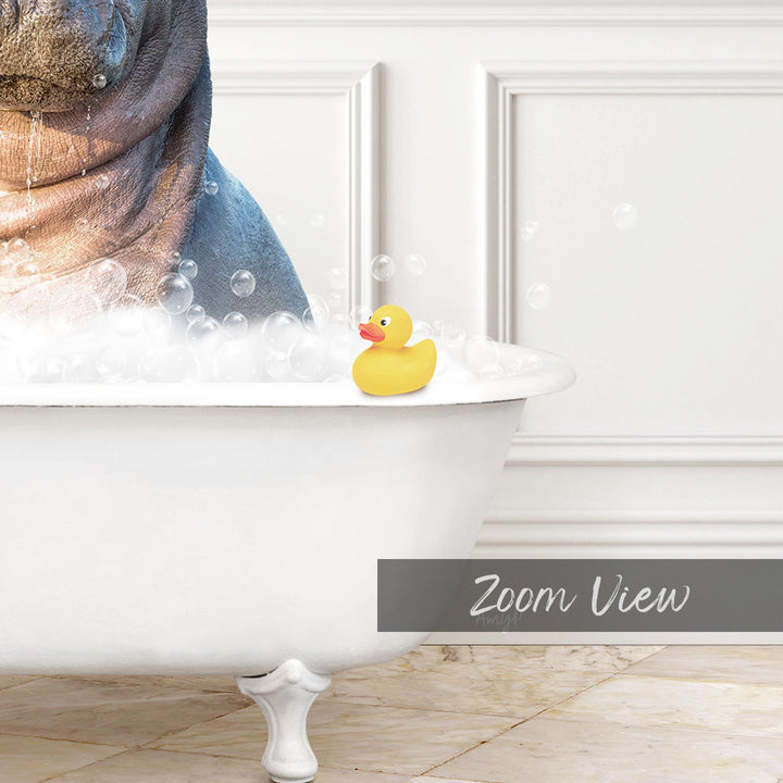 A rubber duck sits in a bathtub filled with bubbles, creating a whimsical and playful scene.