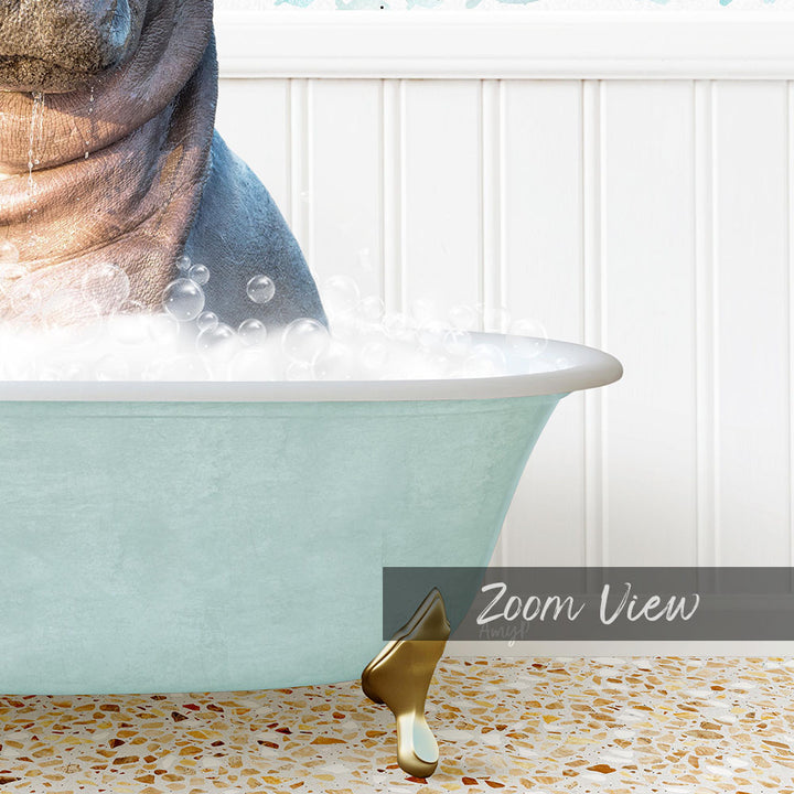 A bathtub filled with bubbles, with a gold bathtub leg visible.