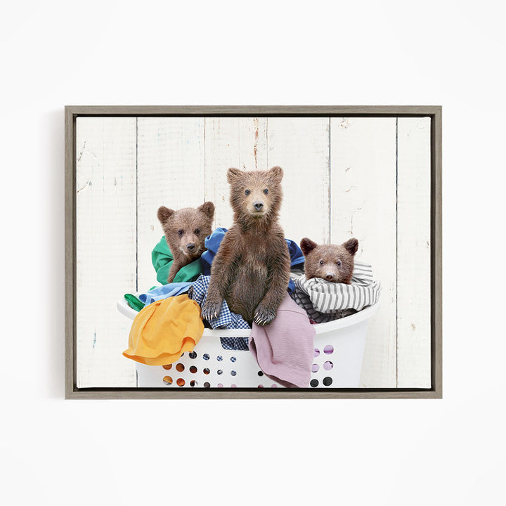 Three Bear Cubs in Laundry Basket - Farmhouse Wall