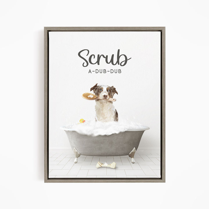 Australian Shephard Scrub A-Dub-Dub in Simple Gray Bath
