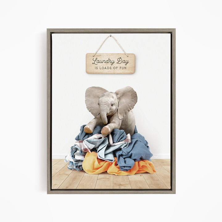 Baby Elephant on Clothes Pile - Scandi Floor