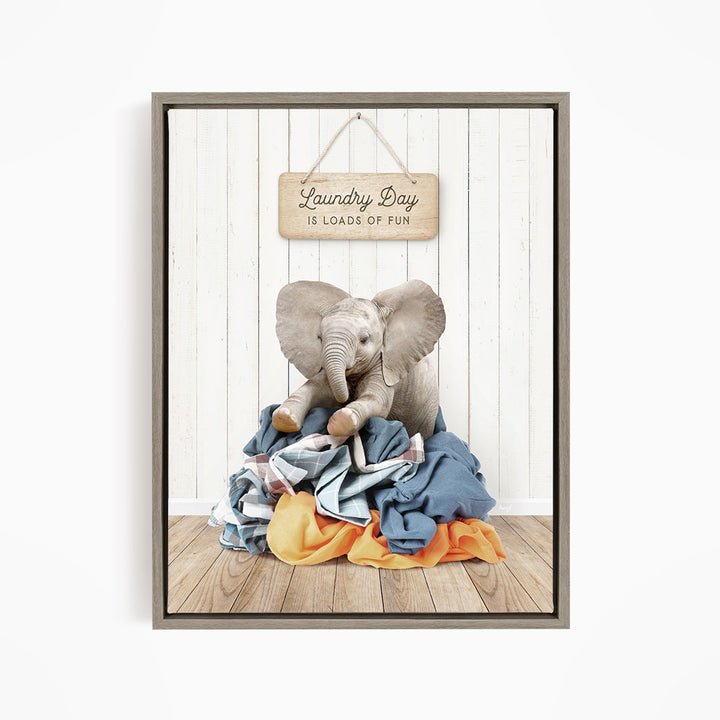 Baby Elephant on Clothes Pile Laundry Day is Loads of Fun - Farmhouse Floor