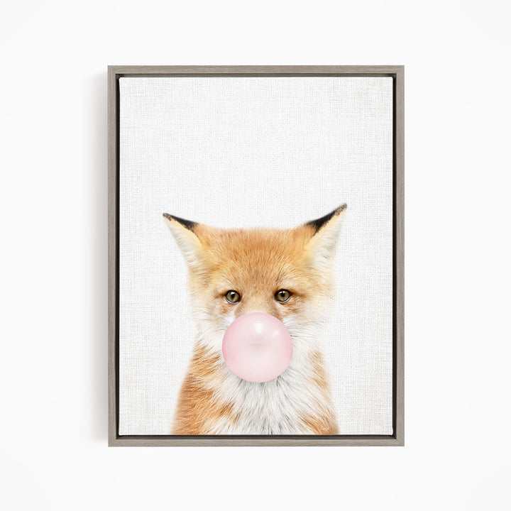 Baby Fox Blowing Pink Bubble Gum