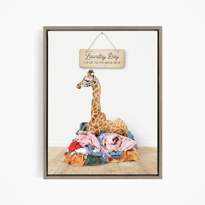 Baby Giraffe in Clothes Pile - Scandi Floor