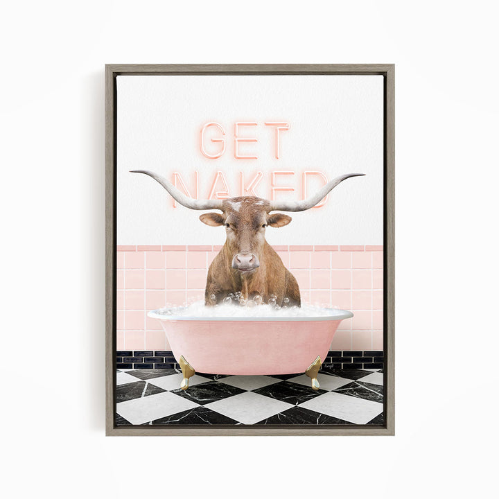 Texas Longhorn Cow in Retro Pink Bath