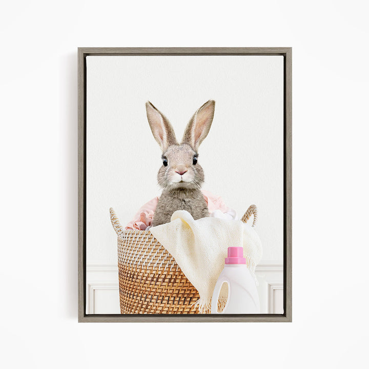 Baby Rabbit in Laundry Basket - Simple White Wall