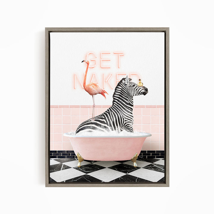 Zebra and Flamingo in Retro Pink Bath
