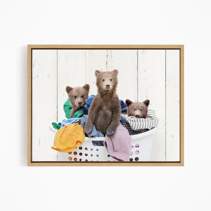 Three Bear Cubs in Laundry Basket - Farmhouse Wall