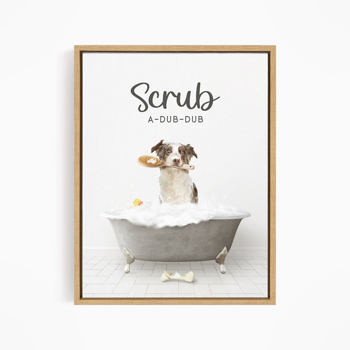 Australian Shephard Scrub A-Dub-Dub in Simple Gray Bath