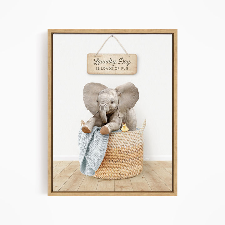 Baby Elephant in Laundry Basket - Scandi Floor