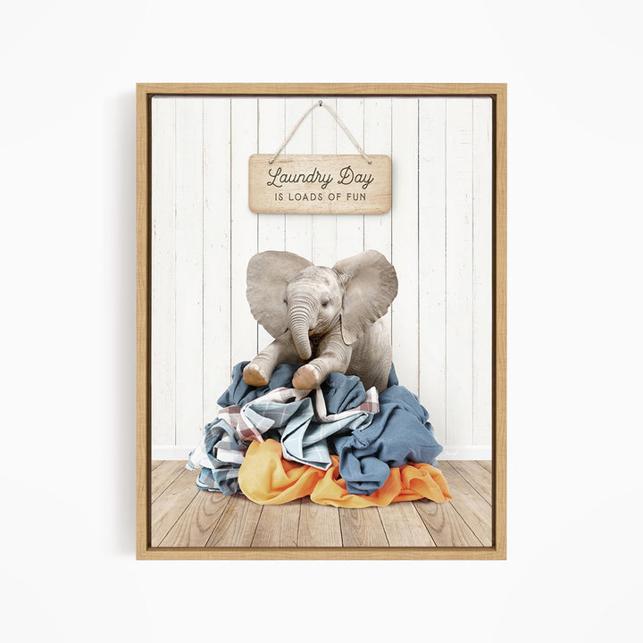 Baby Elephant on Clothes Pile Laundry Day is Loads of Fun - Farmhouse Floor