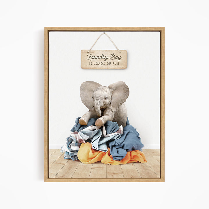 Baby Elephant on Clothes Pile - Scandi Floor