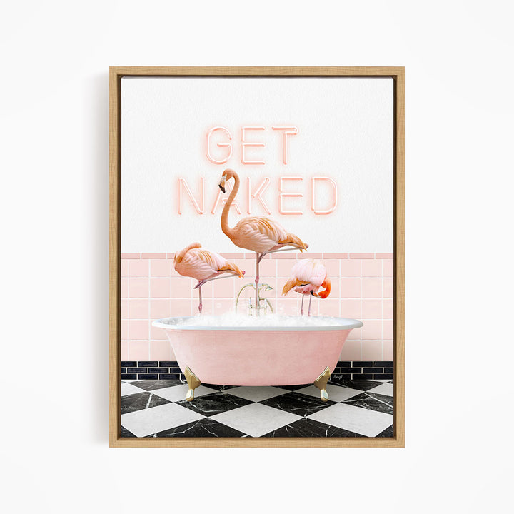 Three Flamingos in Retro Pink Bath