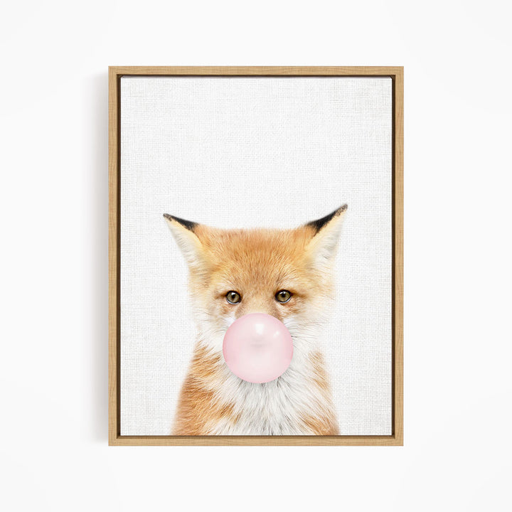 Baby Fox Blowing Pink Bubble Gum