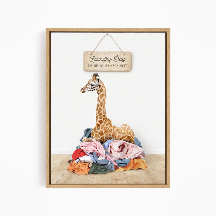Baby Giraffe in Clothes Pile - Scandi Floor
