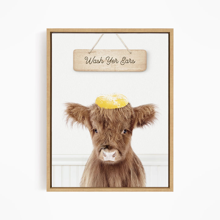 Baby Highland Cow "Wash yer ears" - Bathroom Cottage White