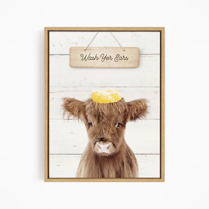 Baby Highland Cow "Wash yer ears" - Bathroom Shiplap