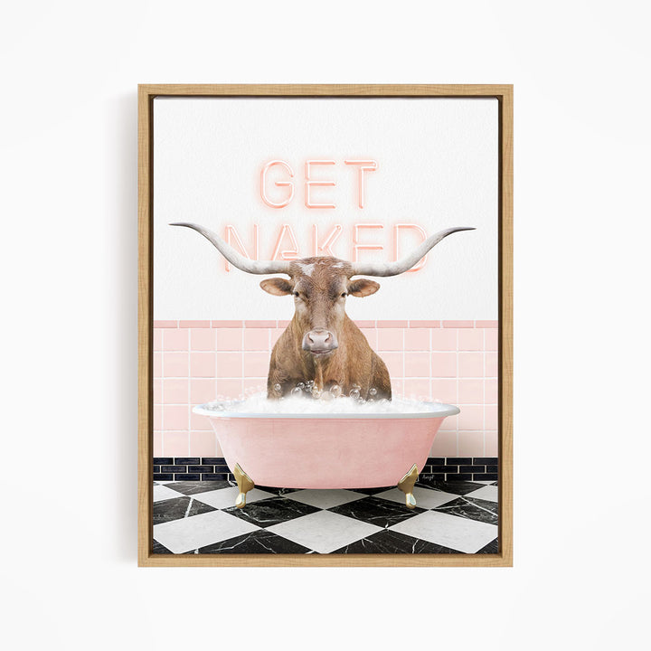 Texas Longhorn Cow in Retro Pink Bath