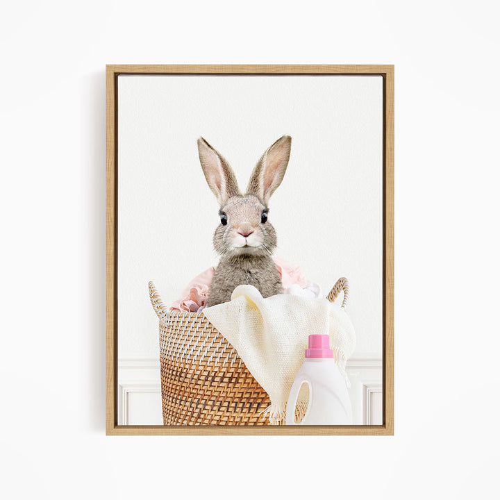 Baby Rabbit in Laundry Basket - Simple White Wall