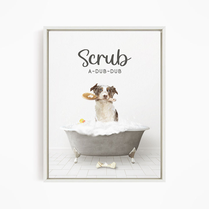 Australian Shephard Scrub A-Dub-Dub in Simple Gray Bath