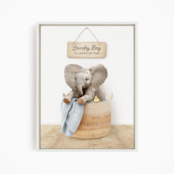 Baby Elephant in Laundry Basket - Scandi Floor