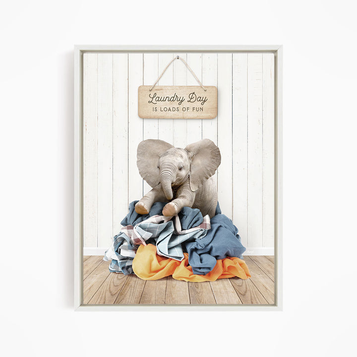 Baby Elephant on Clothes Pile Laundry Day is Loads of Fun - Farmhouse Floor