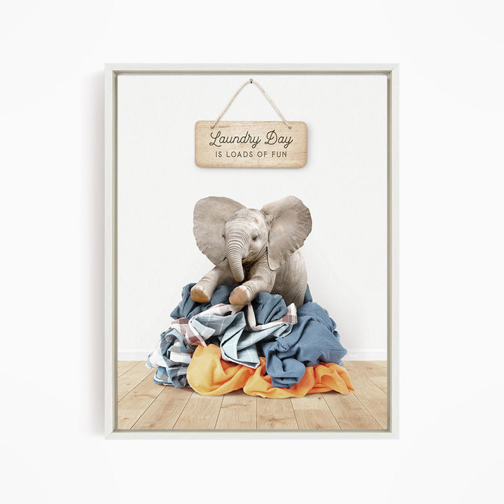 Baby Elephant on Clothes Pile - Scandi Floor