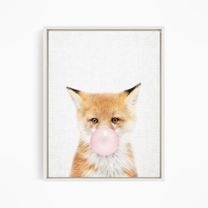 Baby Fox Blowing Pink Bubble Gum
