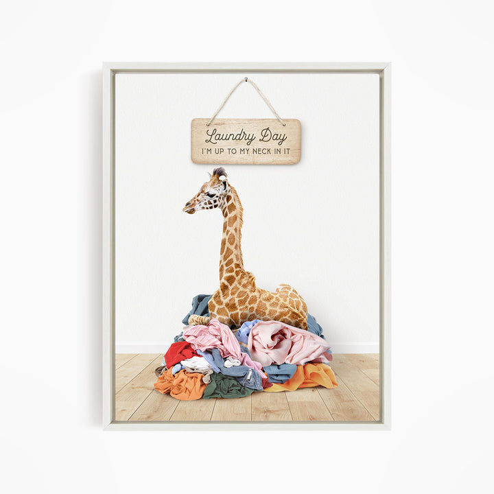 Baby Giraffe in Clothes Pile - Scandi Floor