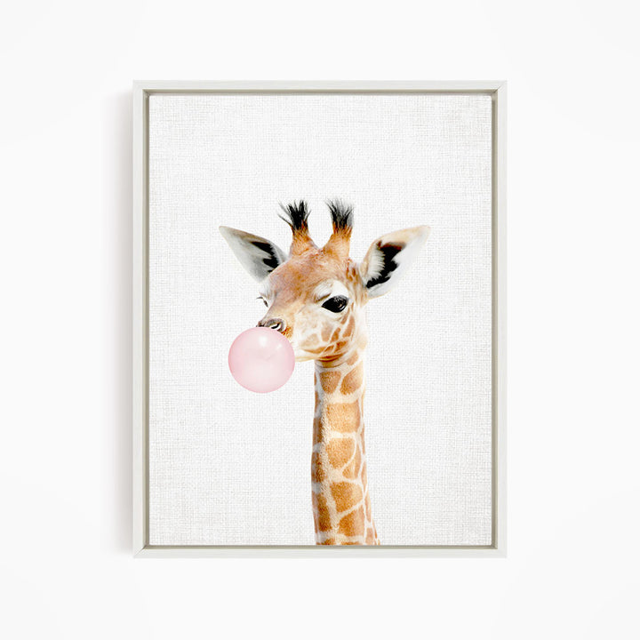 Baby Giraffe Blowing Pink Bubble Gum