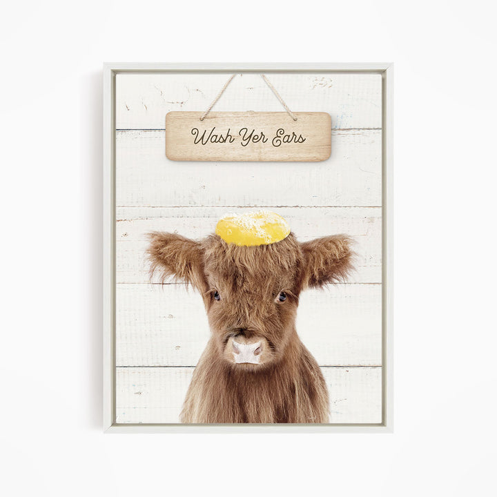 Baby Highland Cow "Wash yer ears" - Bathroom Shiplap