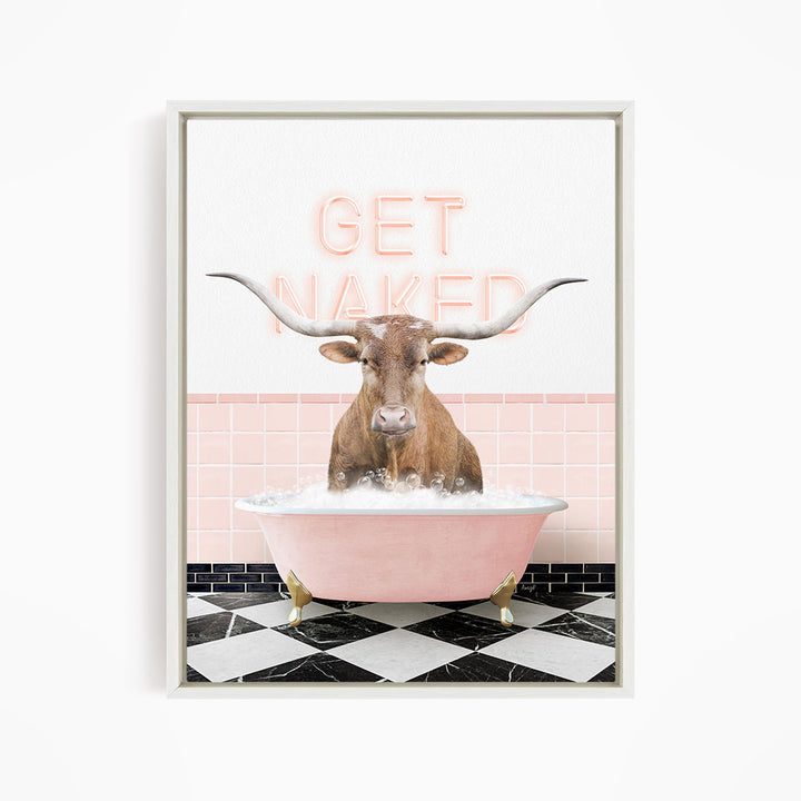 Texas Longhorn Cow in Retro Pink Bath