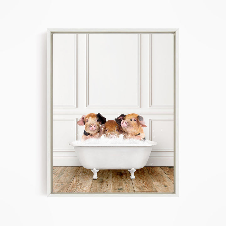 Two adorable pigs sitting in a white bathtub, enjoying a relaxing bath.