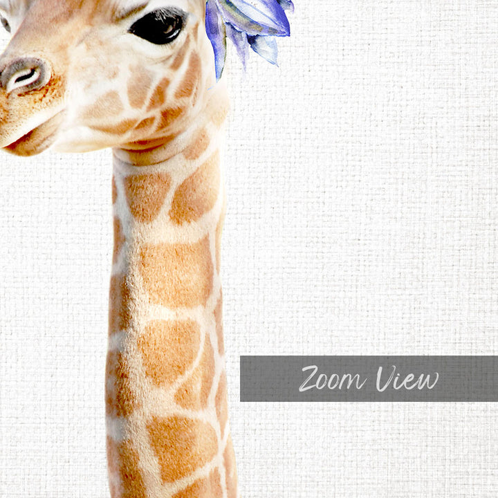 A close-up of a giraffe's head and neck, with a blurred background.