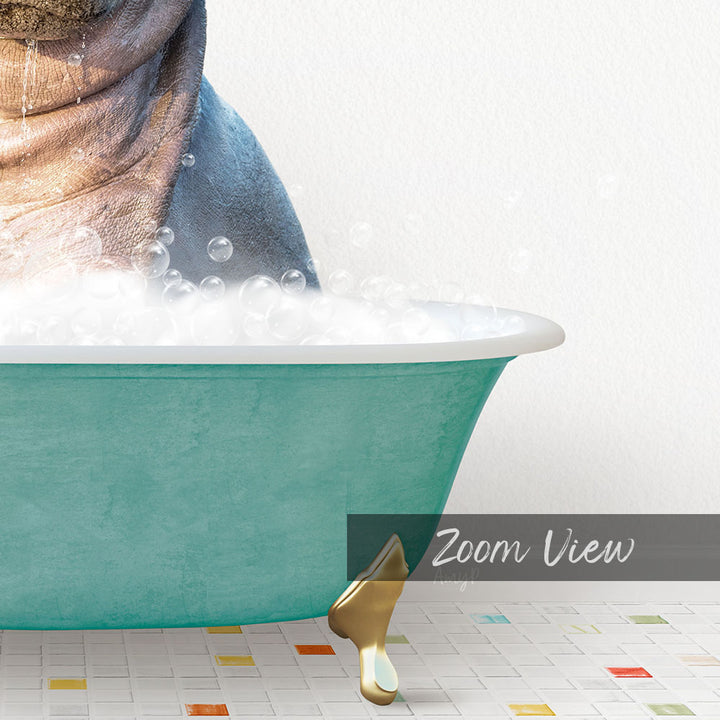 A close-up of a bathtub filled with bubbles, with a person's head partially submerged in the water.