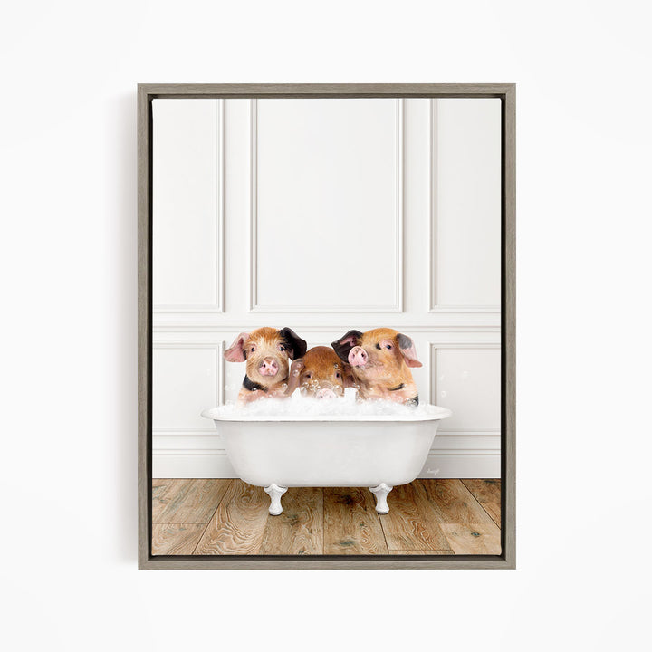 Two adorable pigs sitting in a white bathtub, enjoying a relaxing bath.