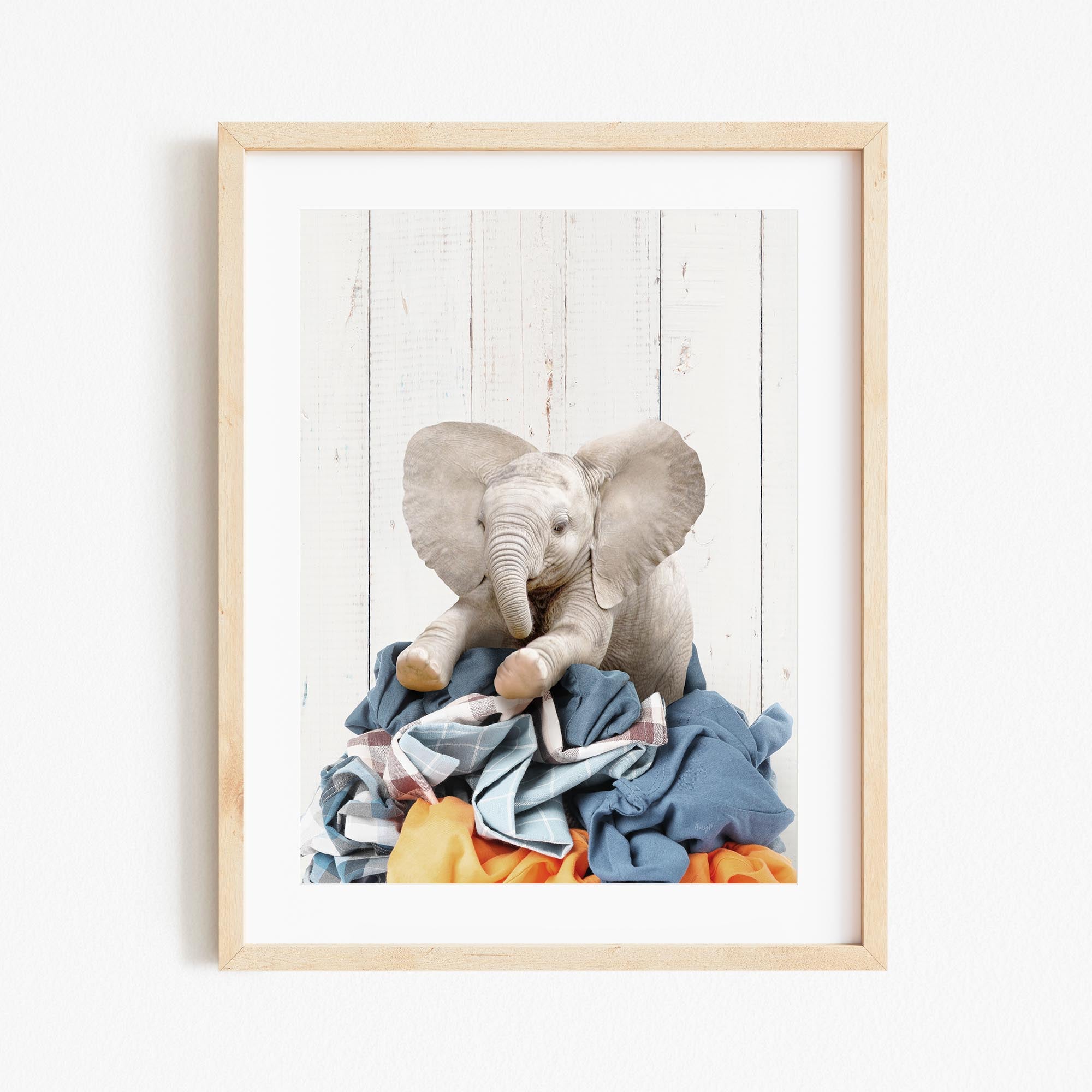 Baby Elephant on Laundry Clothes Pile - Farmhouse Wall – Amy Peterson ...