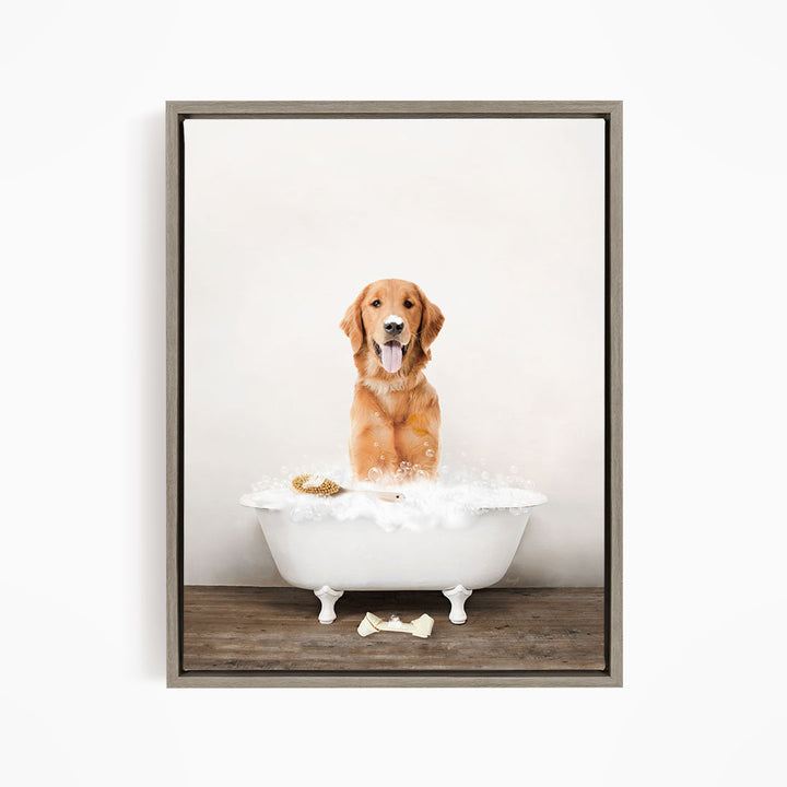 Amber Retriever in Rustic Bath Style Lots of Foamy Bubbles
