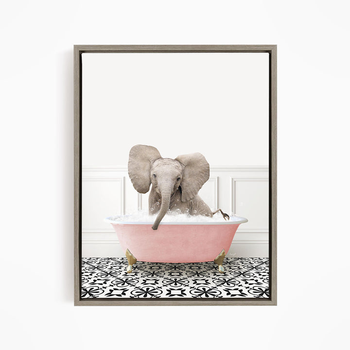 Baby Elephant No4 in Stencil Tile with Pink Bathtub Bath