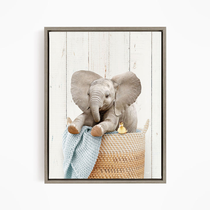 Baby Elephant in Laundry Basket - Farmhouse Wall