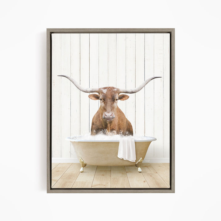 Texas Longhorn Cow in Farmhouse Bath
