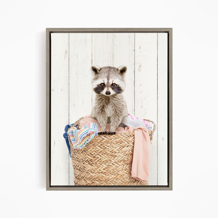 Baby Raccoon in Laundry Basket - Farmhouse Wall