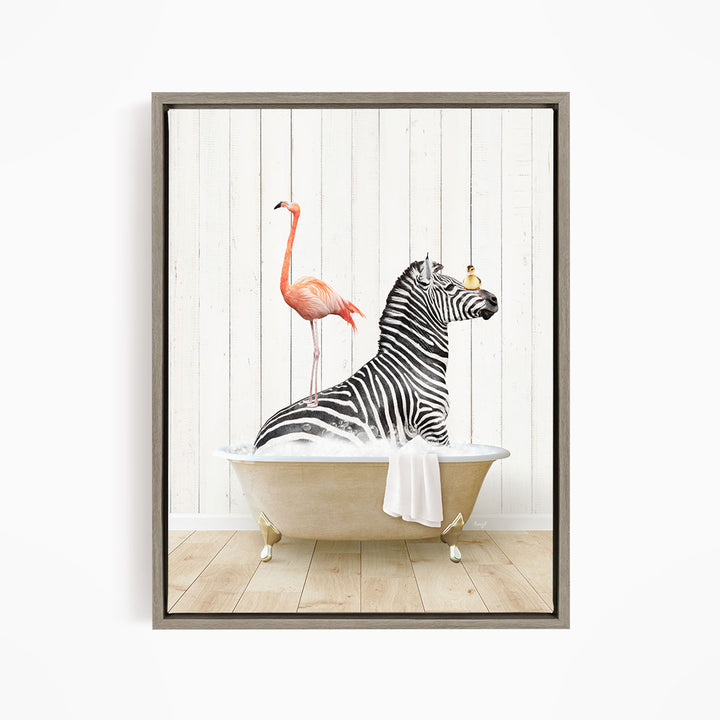 Zebra and Flamingo in Farmhouse Bath