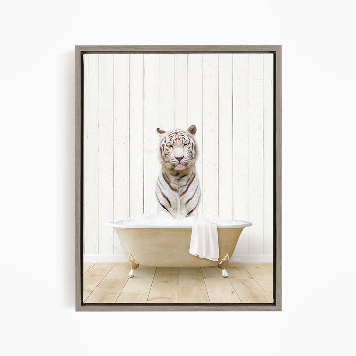 White Tiger in Farmhouse Bath