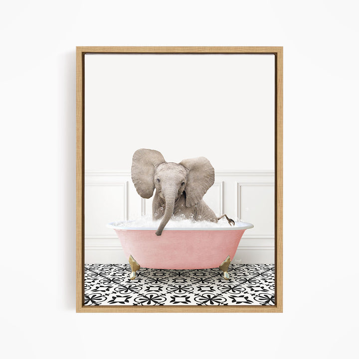Baby Elephant No4 in Stencil Tile with Pink Bathtub Bath