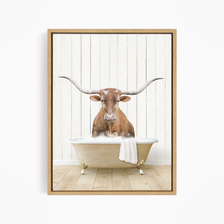 Texas Longhorn Cow in Farmhouse Bath