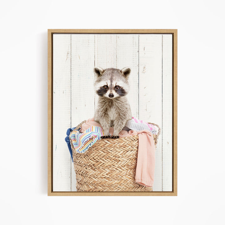 Baby Raccoon in Laundry Basket - Farmhouse Wall