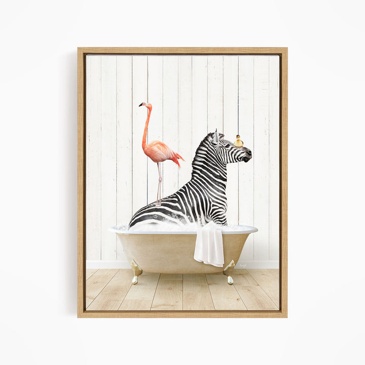 Zebra and Flamingo in Farmhouse Bath